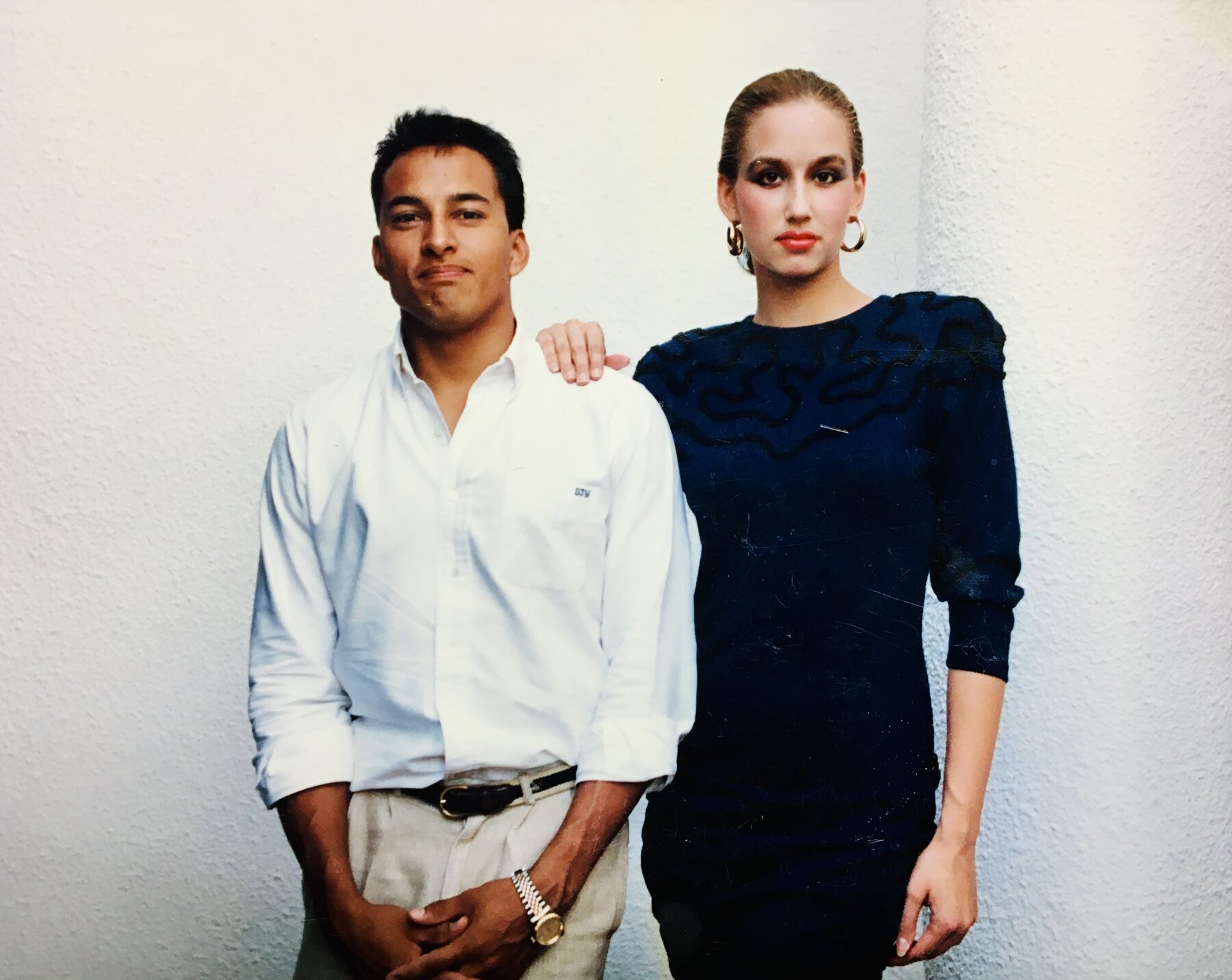 Archival photograph of D'Arcy Moses beside a model, c. 1991