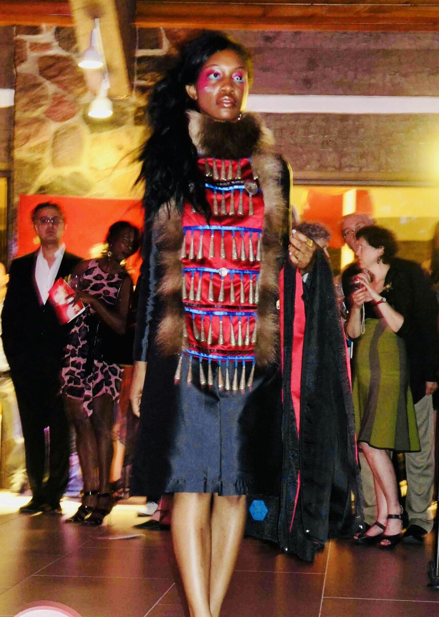 Runway look with jingles on red